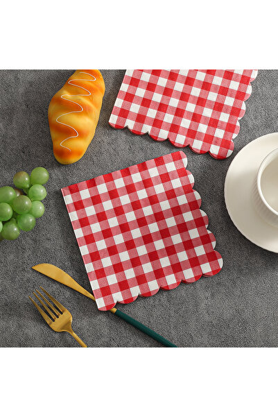 Choice 25cm×25cm MULTI 20 colorful printed napkins with a red and white check...