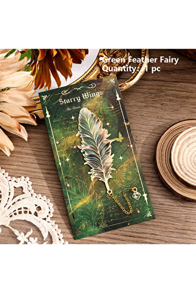 Choice فاصل كتب معدني بتصميم ريشة خضراء مع سلسلة، هدية فريدة من نوعها.