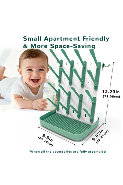 Choice رف تجفيف زجاجات الأطفال الأخضر، رف زجاجات الأطفال - رف تجفيف رأسي موفر...