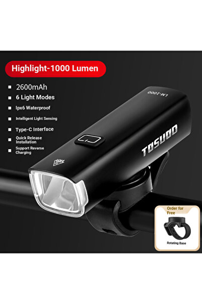 Choice مصباح أمامي ذكي للدراجة من TOSUOD، بقوة 1500 لومن وبطارية 4800 مللي أم...
