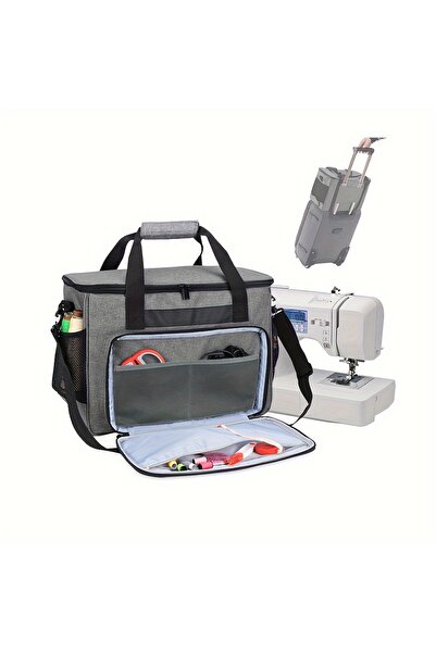 Choice حقيبة حمل رمادية اللون لماكينة الخياطة مزودة بجيوب تخزين متعددة، حقيبة...