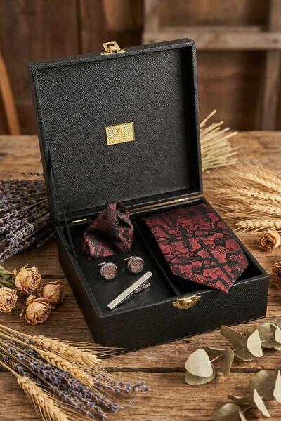 Kravatkolik Black Men's Gift Box - Tie Cufflink Tie Clip Kmk136