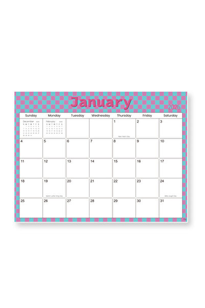 Choice تقويم ثلاجة مغناطيسي ملون لعام 2026 بنمط رقعة الشطرنج - دفتر تخطيط شهر...