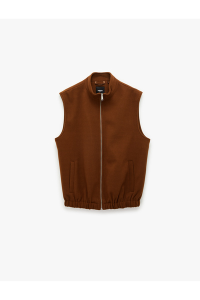 Koton Кашмирен жилет без ръкави, с джобове, яка тип „мандарин“ и цип