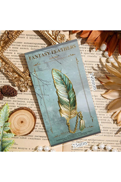 Choice Green Vintage Feather Gold Stamped Metal Bookmark with Metal Chain Pen...