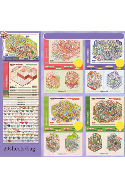 Choice1 S28529-1 2 نمط 20 ورقة/كيس كتاب ملصقات مناظر طبيعية مصغرة سلسلة مبيعا...