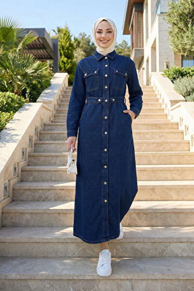 Hb Harma Time Butik Women's Buttoned Waist Detailed Pocketed Dark Blue Denim ...