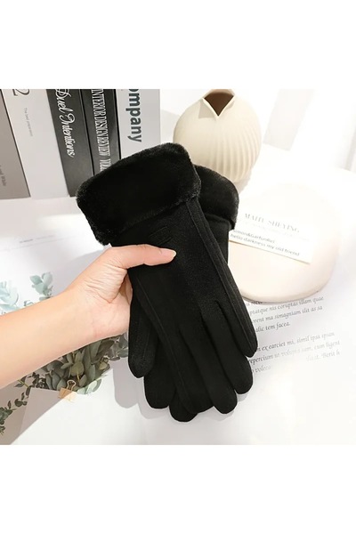 Choice قفازات نسائية شتوية سميكة من القطيفة أنيقة ودافئة من جلد الغزال للقياد...