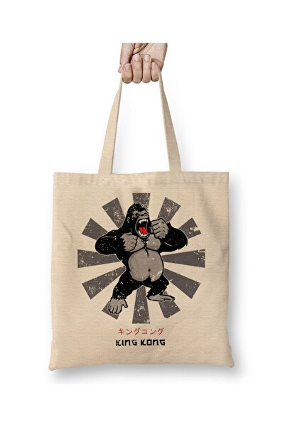 Toyaso King Kong ρετρό ιαπωνική λευκή υφασμάτινη τσάντα με μακριά λαβή Τσάντα...