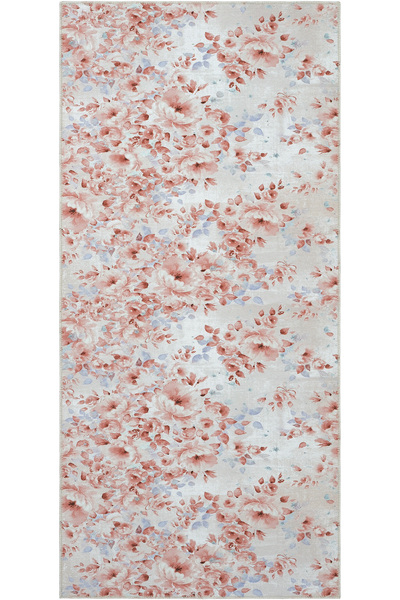 Cool Halı Florence Krem Pembe Çiçekli Dekoratif Bohem Baskı Makinede Yıkanabi...
