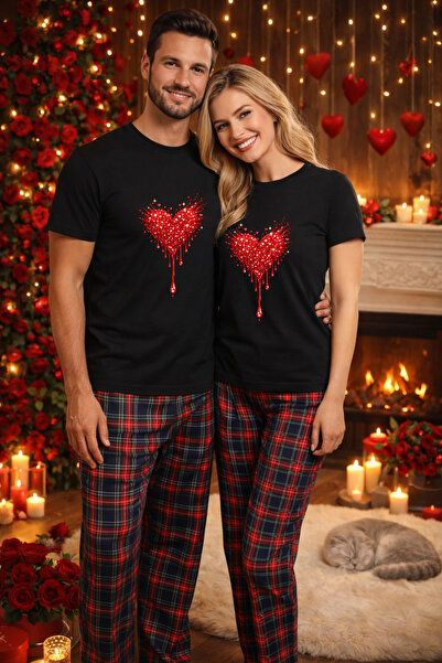 MVRDAR Set pijamale pentru cuplu tricou si pantaloni pijamale, bumbac, Craciu...