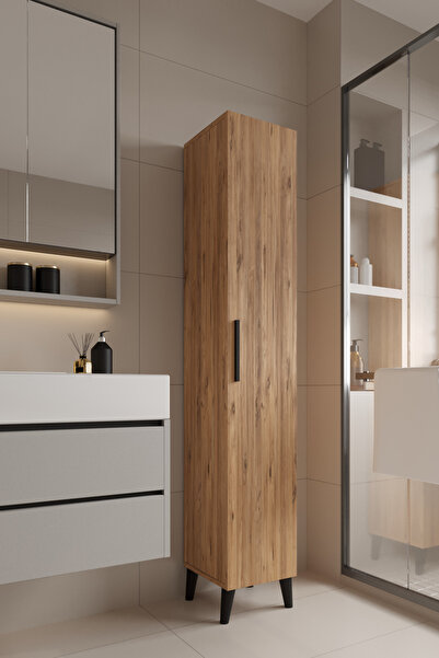 AYMOBSAN Mundo Tek Kapılı Banyo Dolabı Çok Amaçlı Dolap - Atlantik Çam