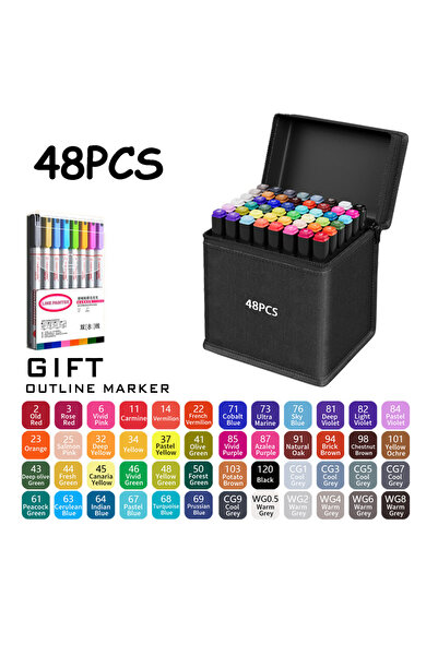 Choice ٤٨ لونًا (٢٤/٣٦/٤٨/٦٠/٨٠/١٢٠/١٦٨ لونًا) أقلام تحديد فنية دائمة برأس مز...