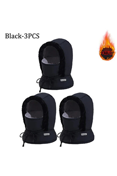 Choice طقم أسود مكون من 3 قطع: وشاح بالاكلافا حراري مقاوم للرياح، قبعة شتوية ...