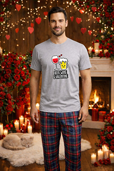 MVRDAR Мъжки памучен пижамен комплект от колекцията за Свети Валентин, Драгобете