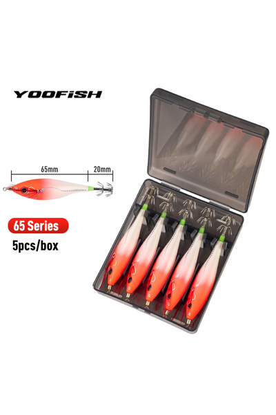 Choice 65-01 ٥ قطع مع علبة، طُعم صيد YOOFISH مضيء أفقي لصيد الحبار، خطاف خشبي...