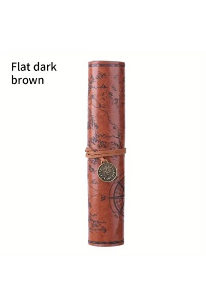 Choice حقيبة أقلام رصاص جلدية كبيرة الحجم بتصميم خريطة كنز عتيقة، لون بني داك...