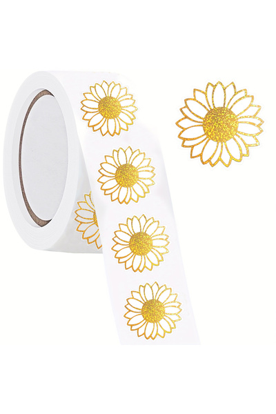 Choice GOLD 500 Pcs Foil Golden Sunflower Stickers Roll - Floral Round Labels...