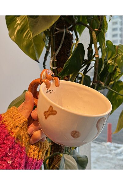 visera Handmade Brown Dog Figured Ceramic Mug