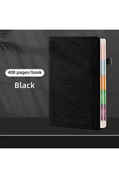 Choice A5 black 2026 A5 Textured PU Portable Agenda Book English Calendar Boo...