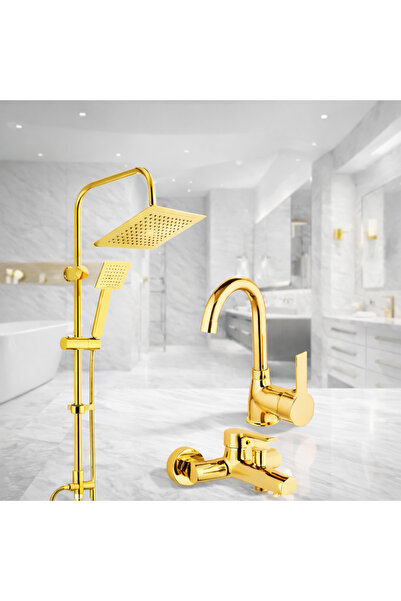 RocciArmatur Gold Banyo Seti - Duş Robotu, Banyo Bataryası, Lavabo Bataryası ...