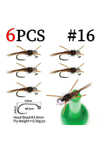 Choice 6 قطع مقاس 16، طعم صيد بدون شوكة، ذبابة حورية ستونفلاي، مقاس 14 و16، أ...