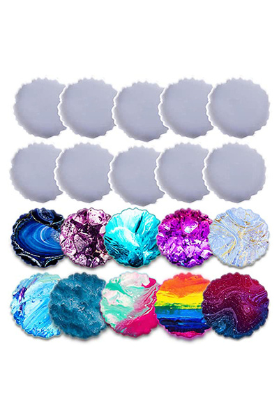 Choice 5pc round coasters 5-piece set of round resin coasters with silicone m...