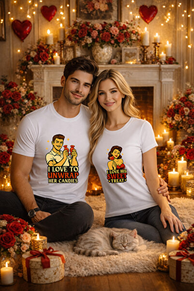 MVRDAR Set 2 tricouri unisex 100% bumbac pentru cuplu, colectia Valentine's Day