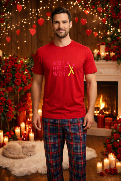 MVRDAR Σετ ανδρικής βαμβακερής πιτζάμας για την Ημέρα του Αγίου Βαλεντίνου, D...