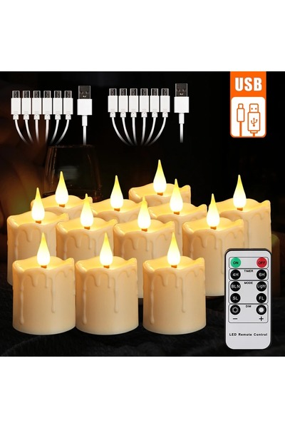 Choice 12pcs ivory Rechargeable LED Candles Waterproof Flameless Candle with ...