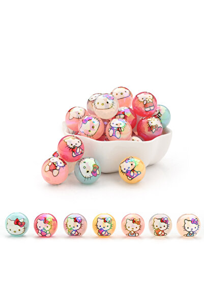 Choice مجموعة من 10 خرزات عشوائية مطبوع بشخصية هيلو كيتي، مقاس 16 مم، خرز أكر...