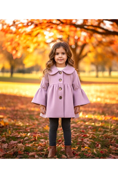LİTTLE ANGELS Girl's Peter Pan collar Lilac Coat