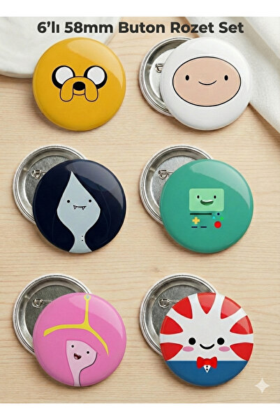 Bee Craft Co Adventure Time Karakterleri 6 Parça Büyük Boy (58mm) İğneli Roze...