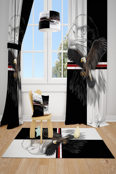 BelezaHome ستارة خلفية لغرفة الأطفال بتصميم النسر الأبيض والأسود بجناحين