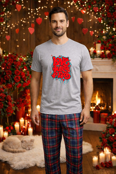 MVRDAR Σετ ανδρικής βαμβακερής πιτζάμας για την Ημέρα του Αγίου Βαλεντίνου, D...