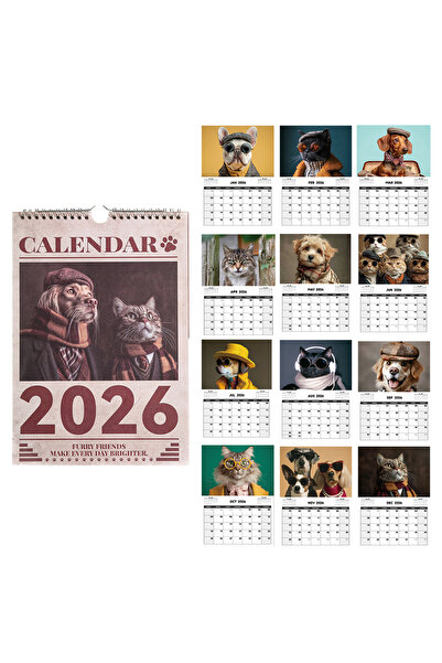 Choice Claw Trace Calendar 2026 A4 Wall Calendar Cats Dogs Monthly Calendar C...