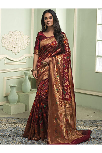 MYSMAR Maroon Women's Soft Lichi Silk Saree - KTZ6022