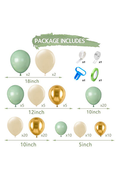 Choice مجموعة بالونات لاتكس خضراء وذهبية وبيضاء أخرى مكونة من 109 قطعة، مناسب...