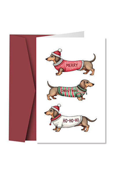 Choice بطاقة معايدة عيد الميلاد بتصميم كلب داشهوند، مقاس 20.8 × 13.7 سم، قطعة...
