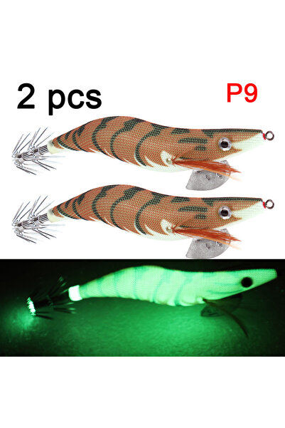 Choice P9 2pcs 2 pcs Premium Wooden Fishing Lure Squid Jig Hook- Realistic Sh...