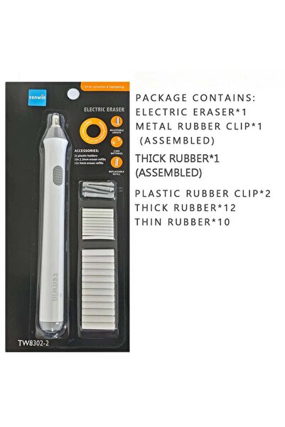 Choice3 8302-White Tenwin Adjustable Electric Eraser With Battery Power Refil...