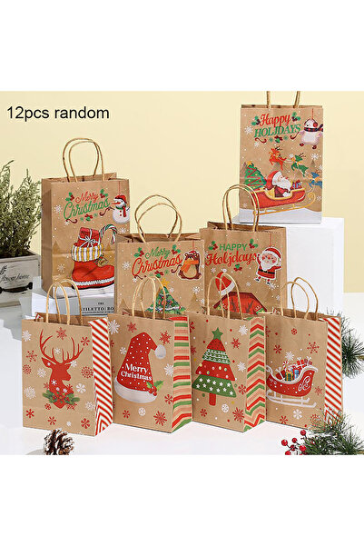 Choice أكياس هدايا عيد الميلاد من ورق كرافت، 12 قطعة، بأبعاد 15×8×21 سم، مزود...