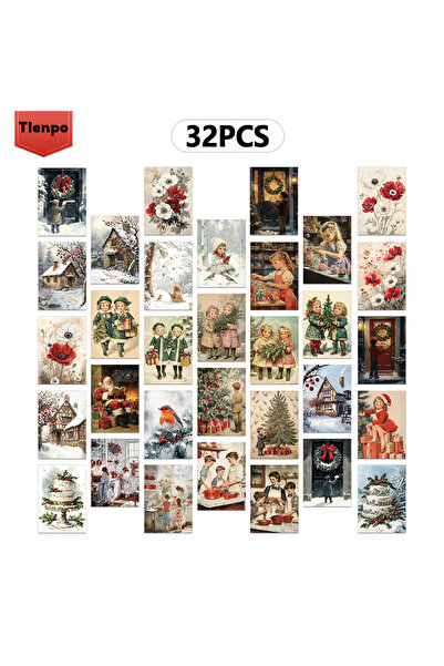 Choice مجموعة متنوعة الألوان من 32 قطعة، بطاقات بريدية عتيقة لعيد الميلاد، هد...