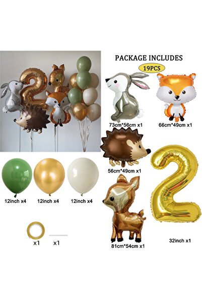Choice مجموعة بالونات أخرى برقم 2: قنفذ، غزال، ثعلب، أرنب، بالون ذهبي برقم 2،...