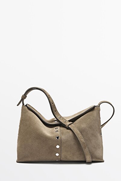 Massimo Dutti Zımba detaylı süet deri çanta