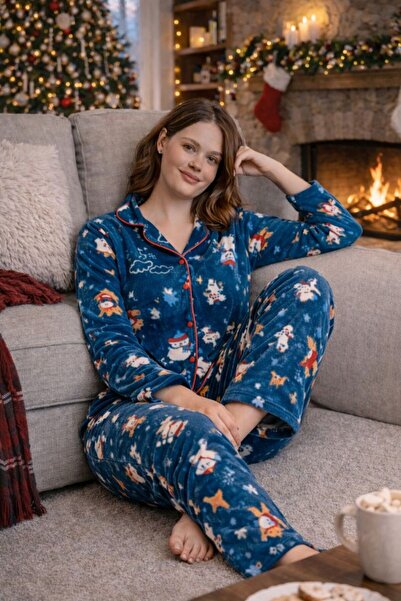 nisaNCa Χειμερινό χριστουγεννιάτικο σετ πιτζάμες από φλις με σχέδια για γυναί...