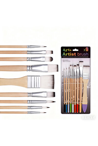 Choice 9pcs Beginner Brush Set - 9pcs Nylon Hair for Canvas Watercolor Acryli...