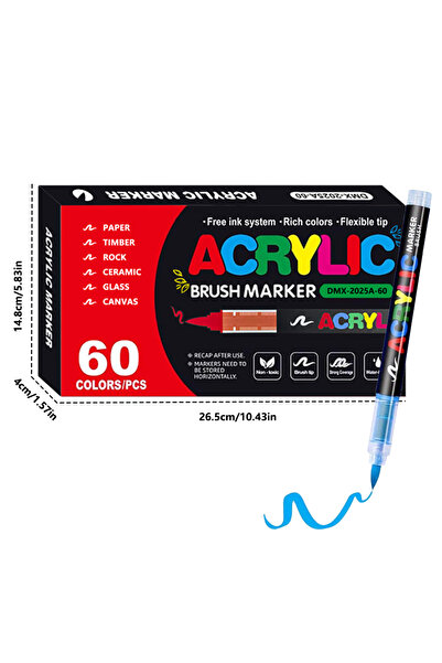 Choice ٦٠ قلم تلوين أكريليك برأس فرشاة، من ١٢ إلى ٧٢ لونًا، مناسب للرسم على ا...