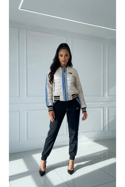 RED WOMAN FASHİON Bomber Montlu Striped Stone Pattern Elasticated Leg Upper a...