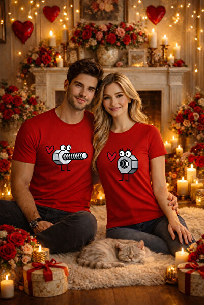 MVRDAR Set 2 tricouri unisex 100% bumbac pentru cuplu, colectia Valentine's Day